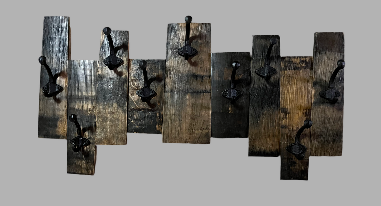 Bourbon Barrel Staggered Stave Coat Rack