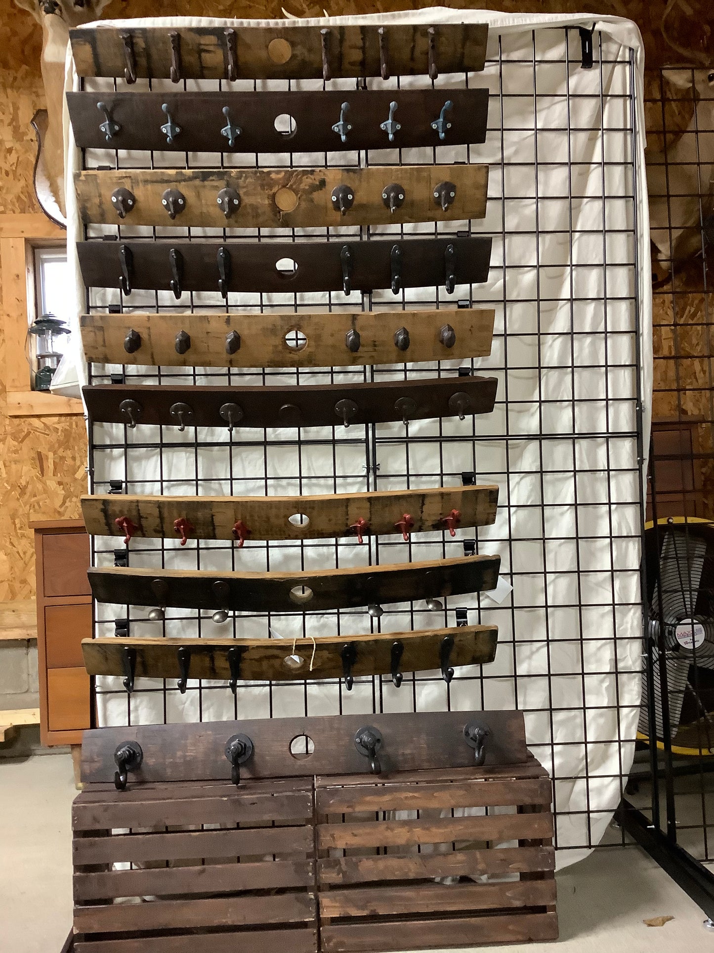 Bourbon Barrel Stave Coat, Hat, and Backpack Rack