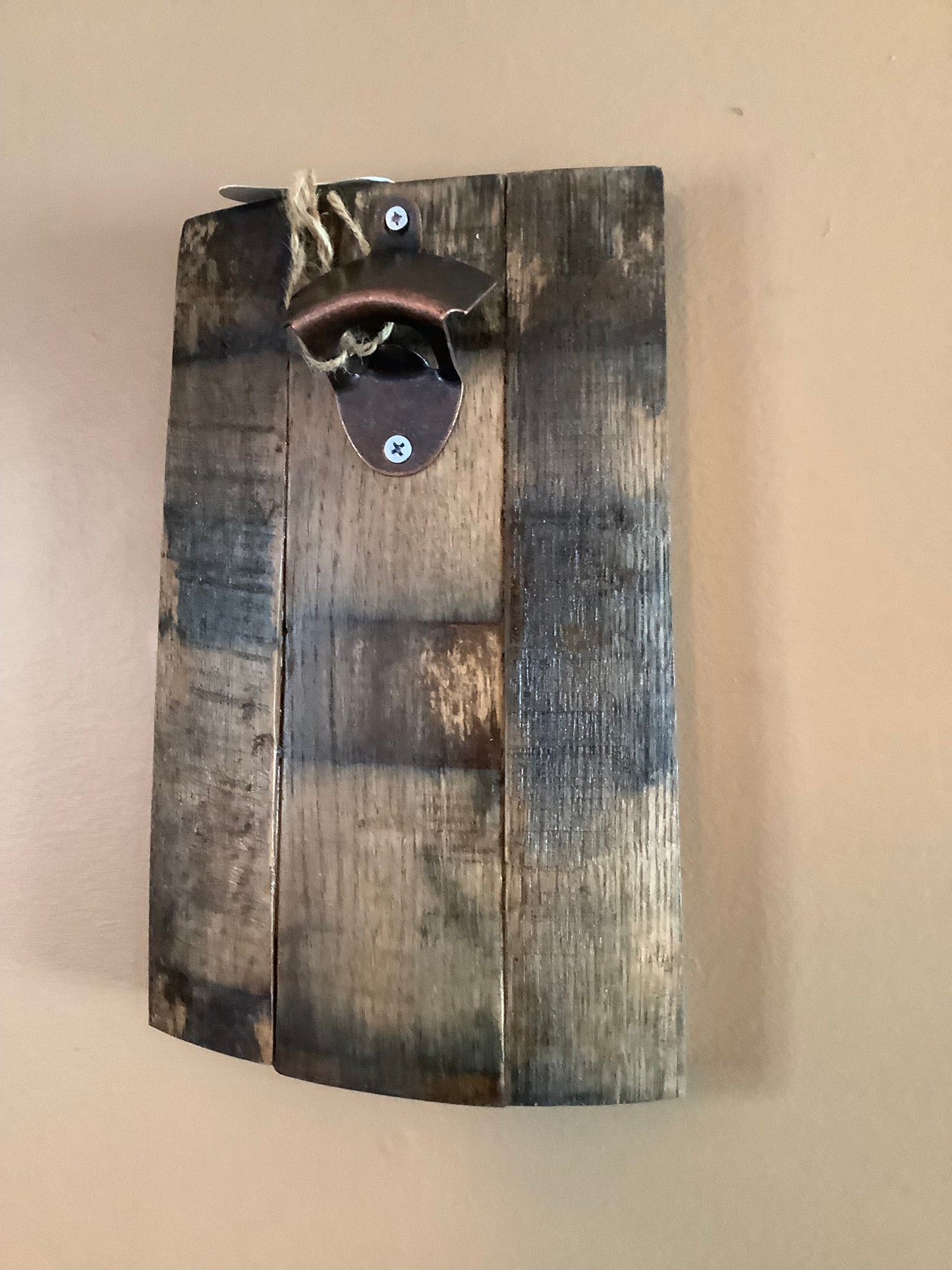 Wall Mounted Bourbon Stave Bottle Opener with Magnet Cap Catcher