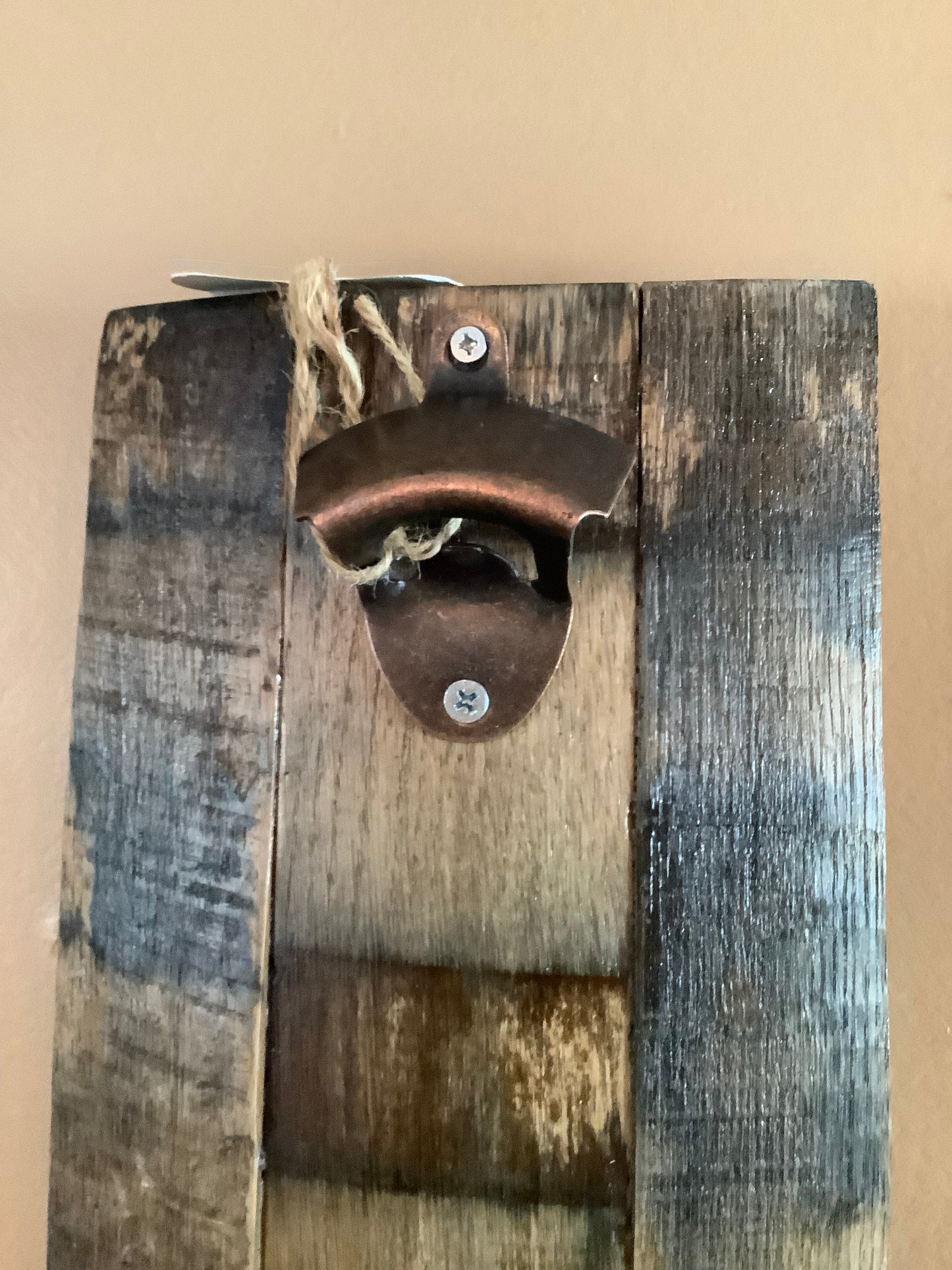 Wall Mounted Bourbon Stave Bottle Opener with Magnet Cap Catcher