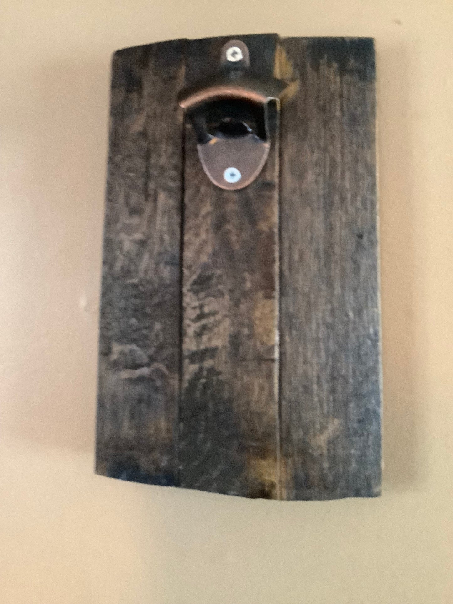 Wall Mounted Bourbon Stave Bottle Opener with Magnet Cap Catcher