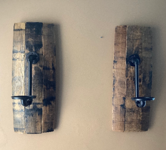 Whiskey Barrel Sconce Candle Holder - (Set of 2)